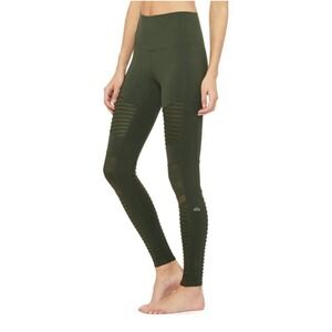 Alo Yoga High Waist Moto Leggings Womens XS Green Athleisure Workout Gym Stretch